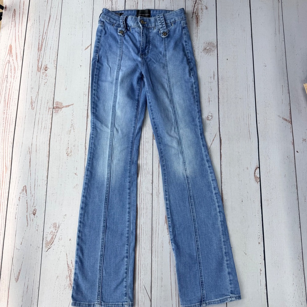 White House Black Market High Rise Boot Everyday Soft Jeans Blue 0 Seam Front